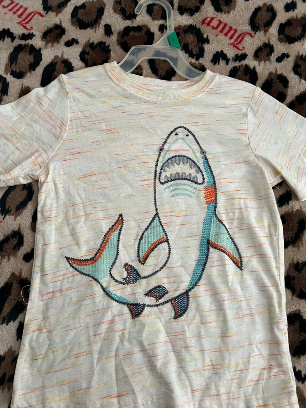 Garanimals Cream Short Sleeve Tee with Teal & Orange Shark Graphic